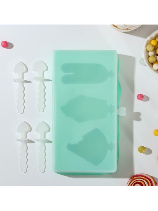 Форма для мороженого «Сладость», 3 ячейки, 18,5×9,5×2 см, с крышкой и палочками, цвет МИКС