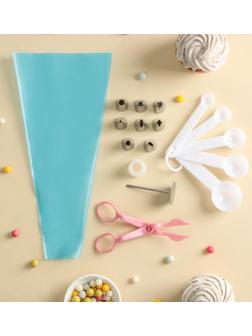 Набор кондитерский «Норма», 13 предметов: щипцы, 8 насадок, кондитерский мешок, адаптер, мерные ложки, кондитерский гвоздь