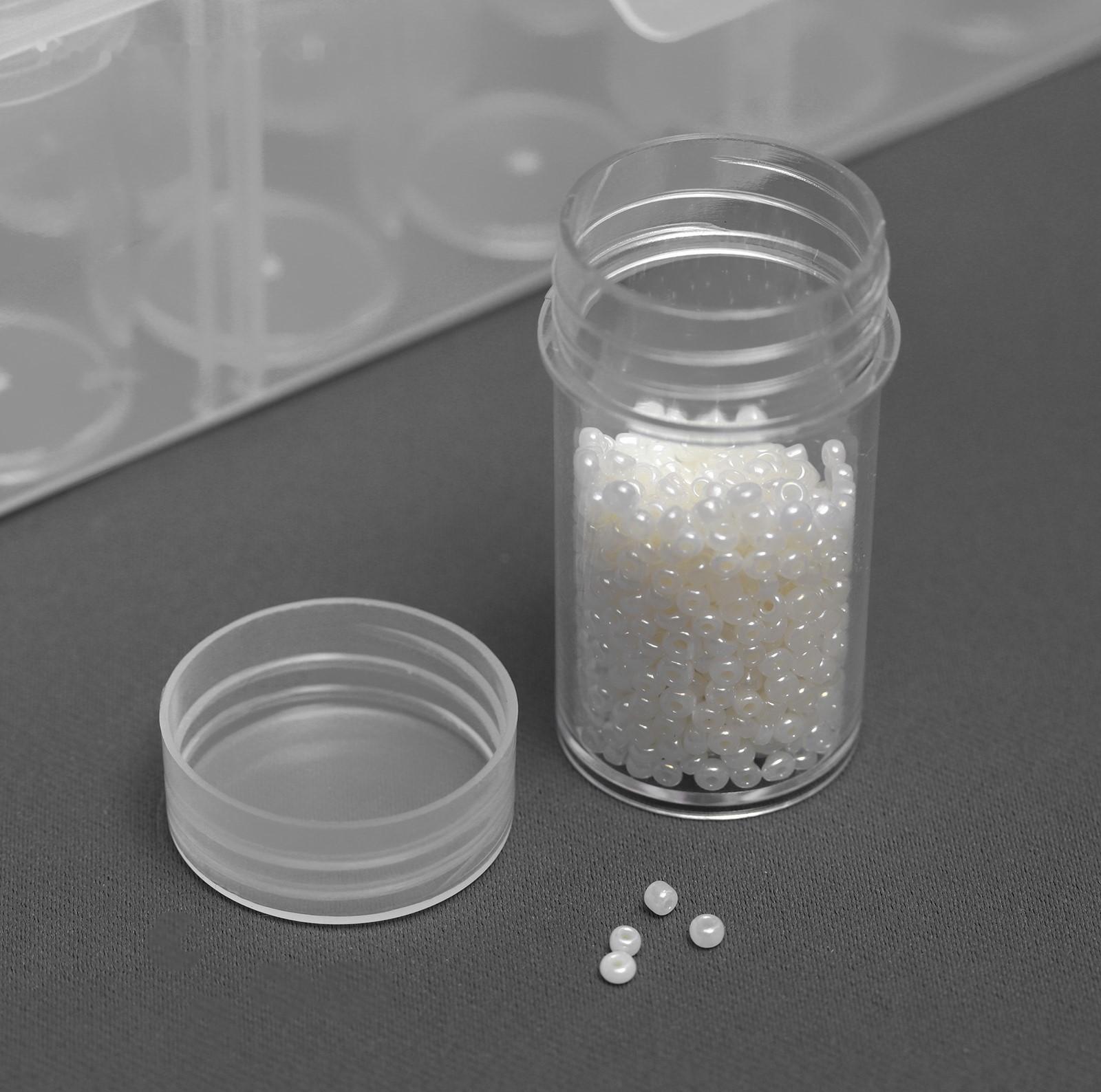 Контейнер для рукоделия, 60 баночек, d = 25 × 48 мм, с наклейками, 28 × 17 × 5,5 см, цвет прозрачный