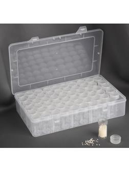 Контейнер для рукоделия, 60 баночек, d = 25 × 48 мм, с наклейками, 28 × 17 × 5,5 см, цвет прозрачный