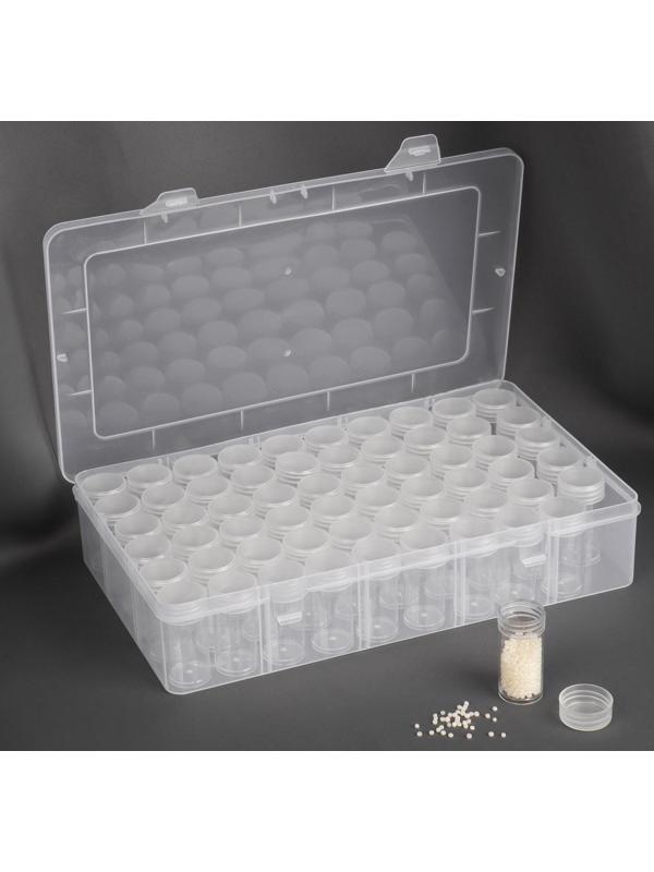 Контейнер для рукоделия, 60 баночек, d = 25 × 48 мм, с наклейками, 28 × 17 × 5,5 см, цвет прозрачный