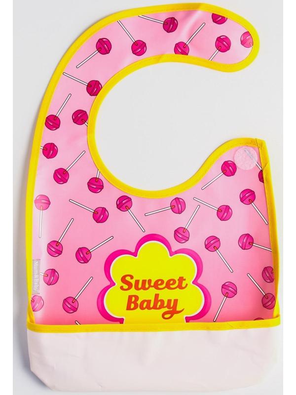 Нагрудник для кормления «Sweet Baby» непромокаемый на липучке, с карманом