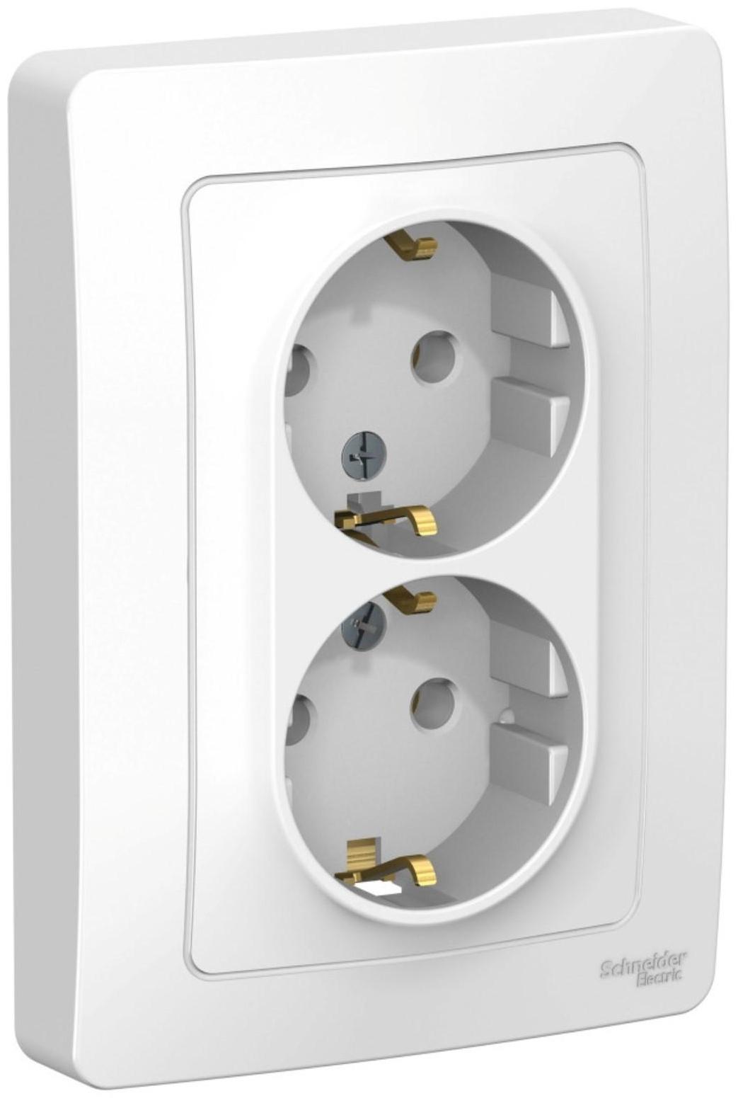 Розетка двойная SE Blanca, 16 А, 250 В, встраиваемая, с з/к, IP20, белая, BLNRS001021