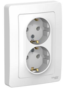 Розетка двойная SE Blanca, 16 А, 250 В, встраиваемая, с з/к, IP20, белая, BLNRS001021