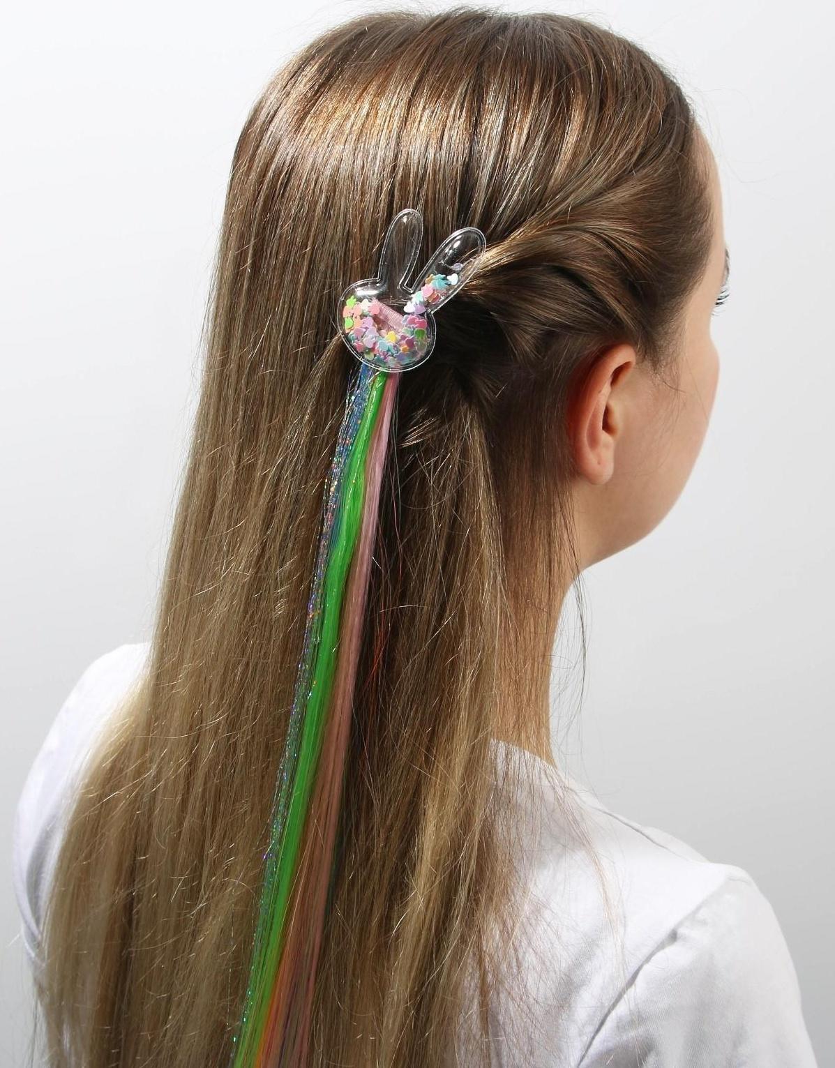 Цветная прядь для волос на заколке 