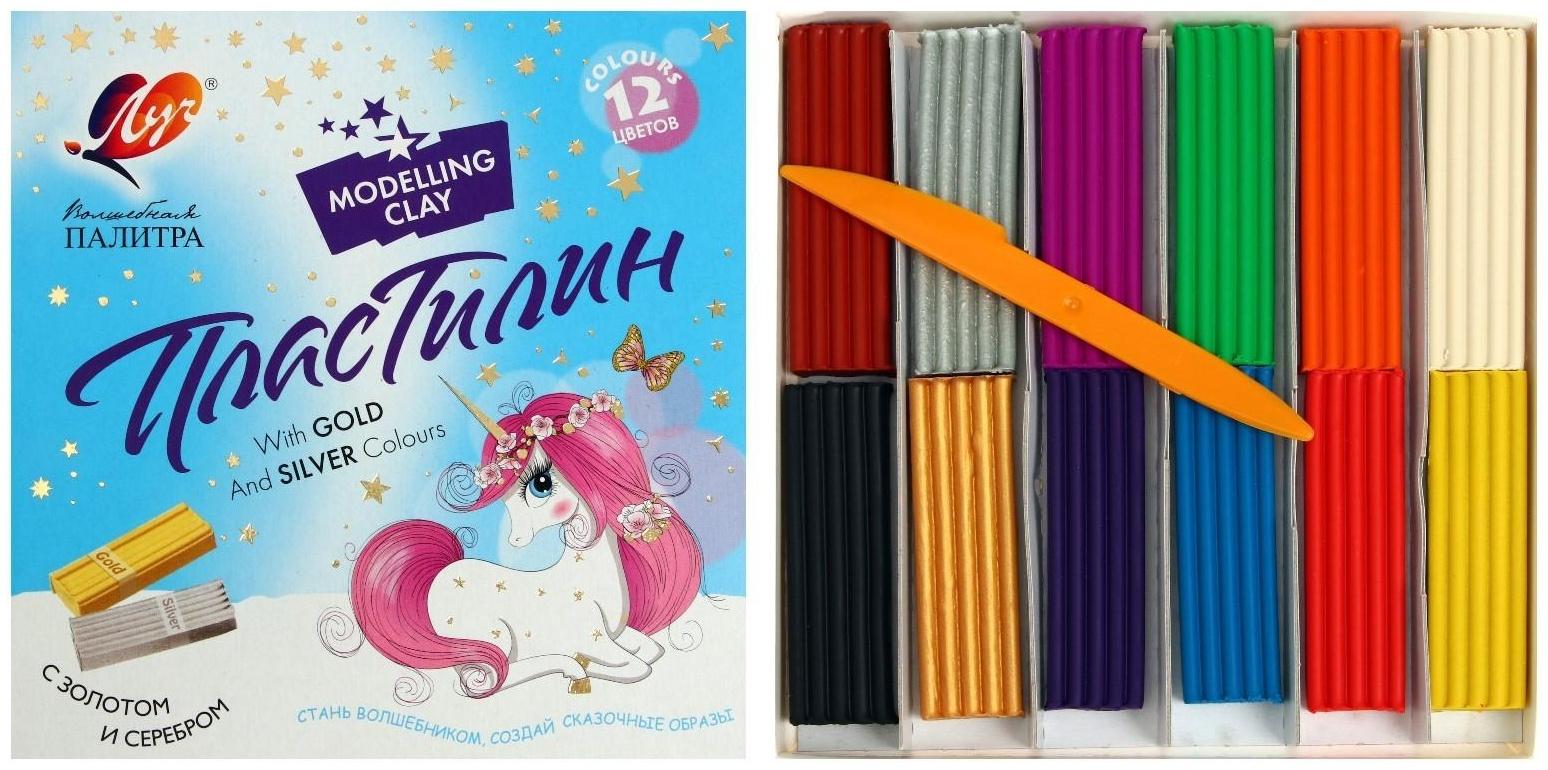 Пластилин 12 цветов, 230 г 