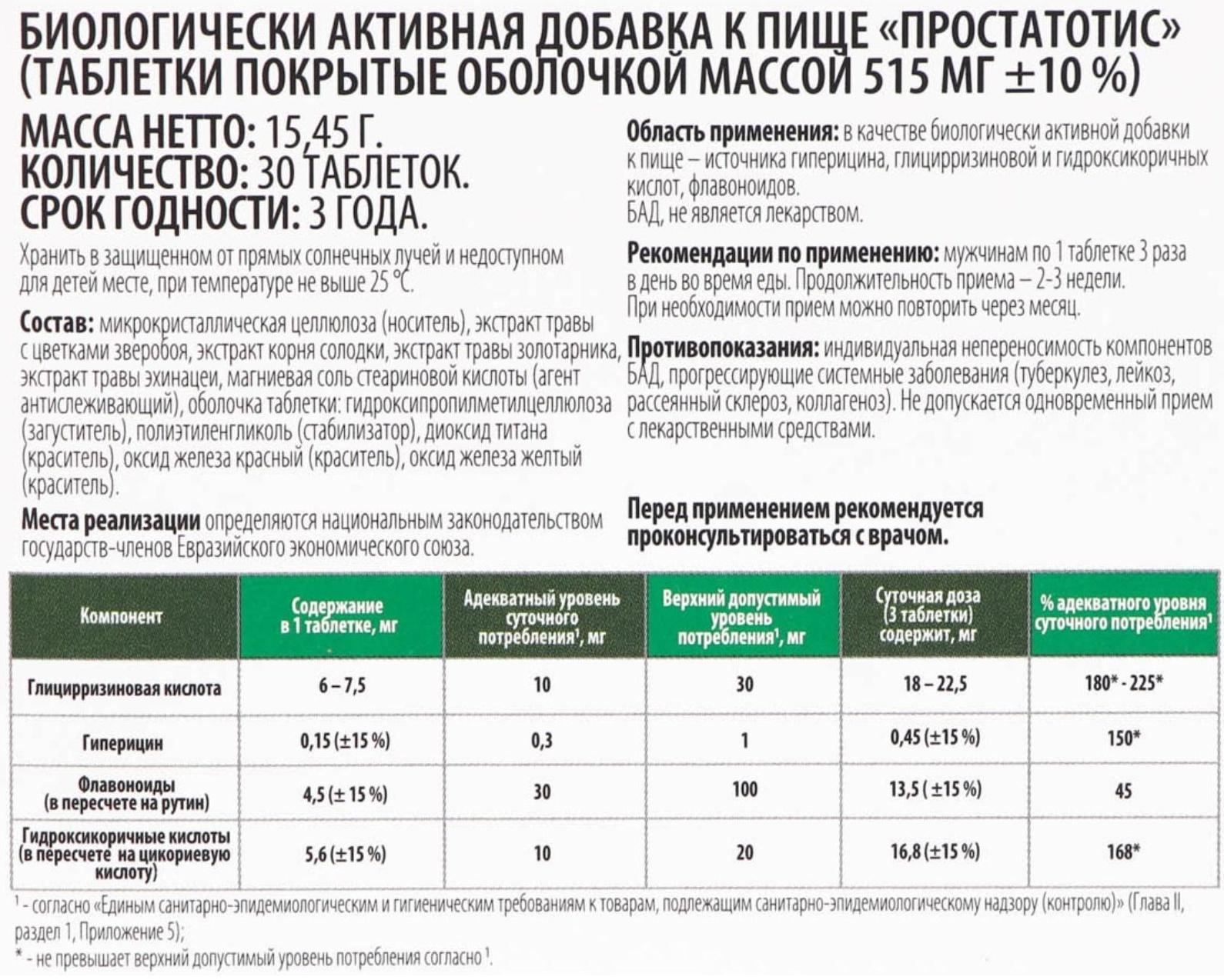 Простатотис, 30 таблеток по 515 мг