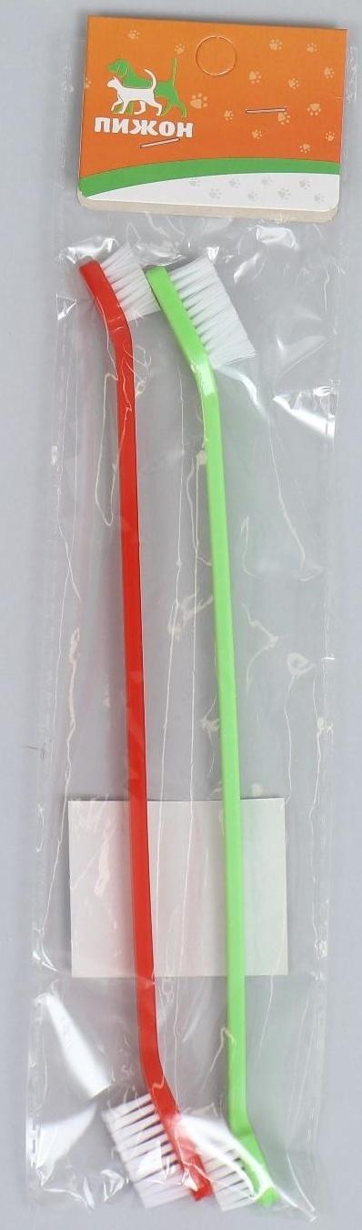 Зубная щётка двухсторонняя, набор 2 шт, красная и зелёная