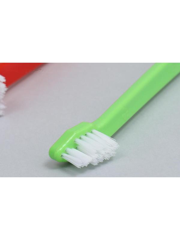 Зубная щётка двухсторонняя, набор 2 шт, красная и зелёная