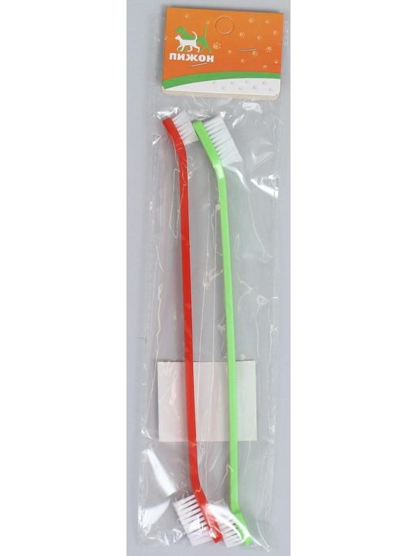 Зубная щётка двухсторонняя, набор 2 шт, красная и зелёная