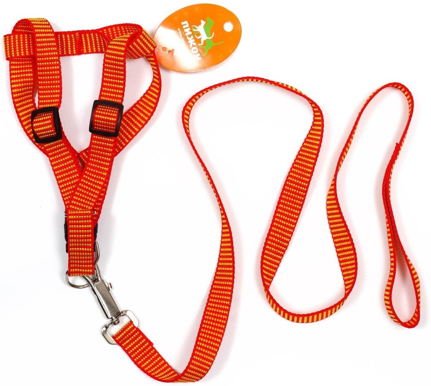 Комплект амуниции рельефный, 2 см, шлейка 44-50 см, поводок 120 см,красно-жёлтый