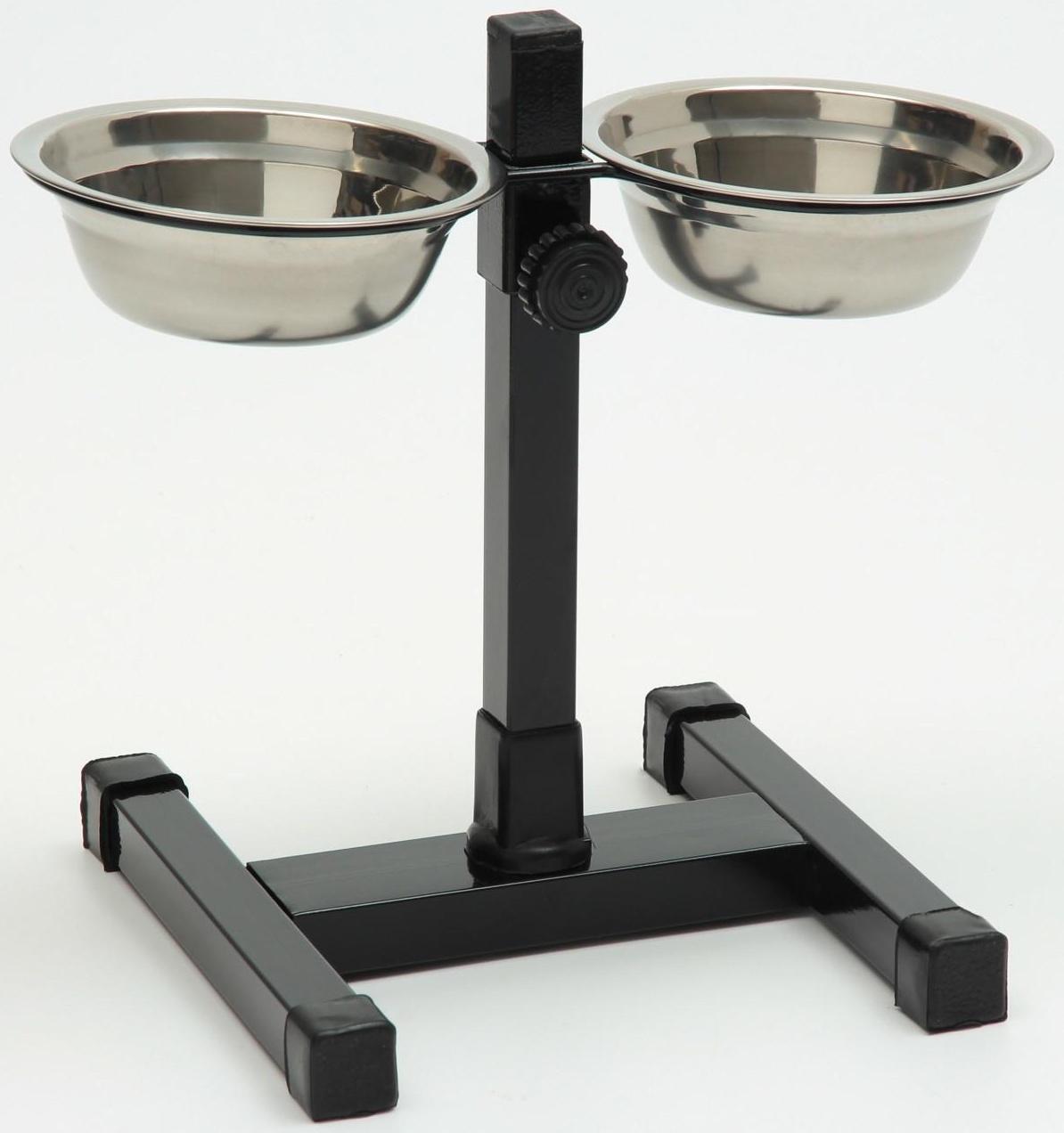Подставка с мисками, 2 х 250 мл, высота 25 см, разборная, чёрная