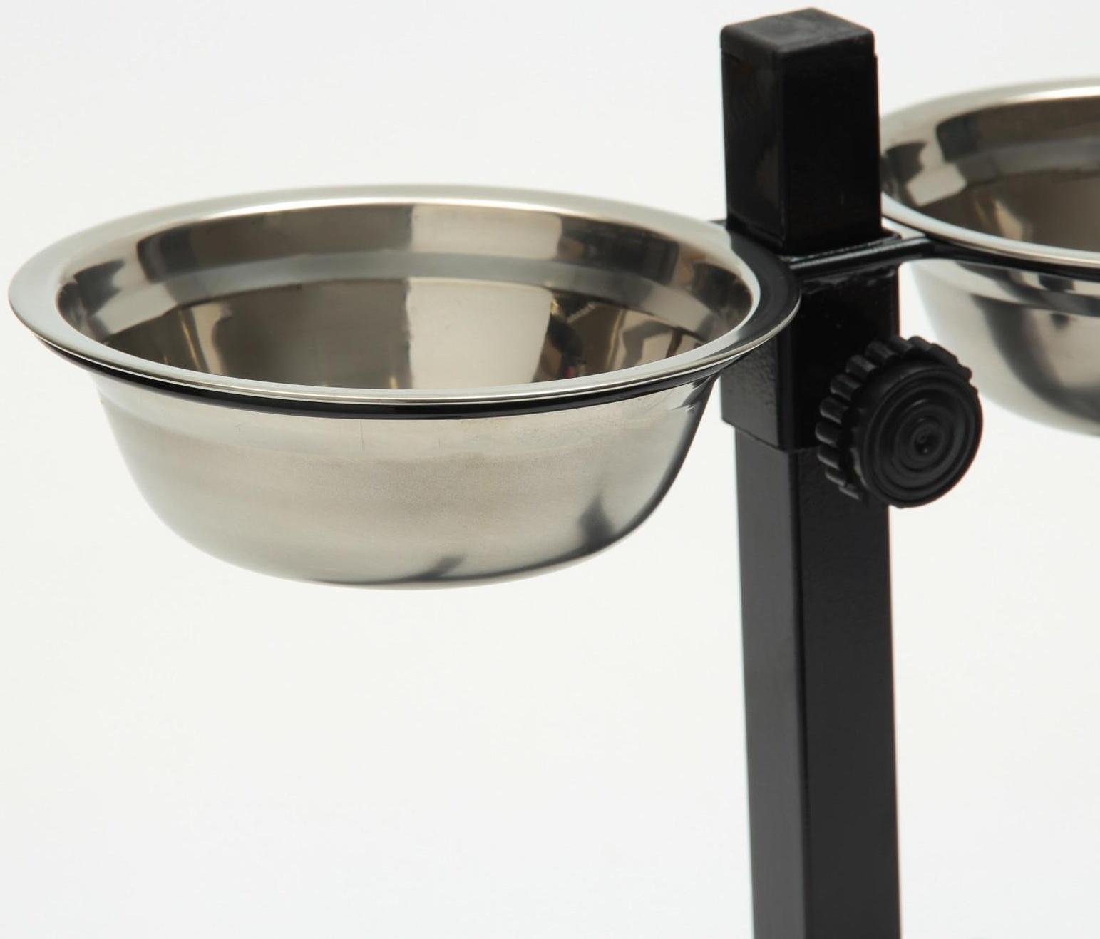 Подставка с мисками, 2 х 250 мл, высота 25 см, разборная, чёрная