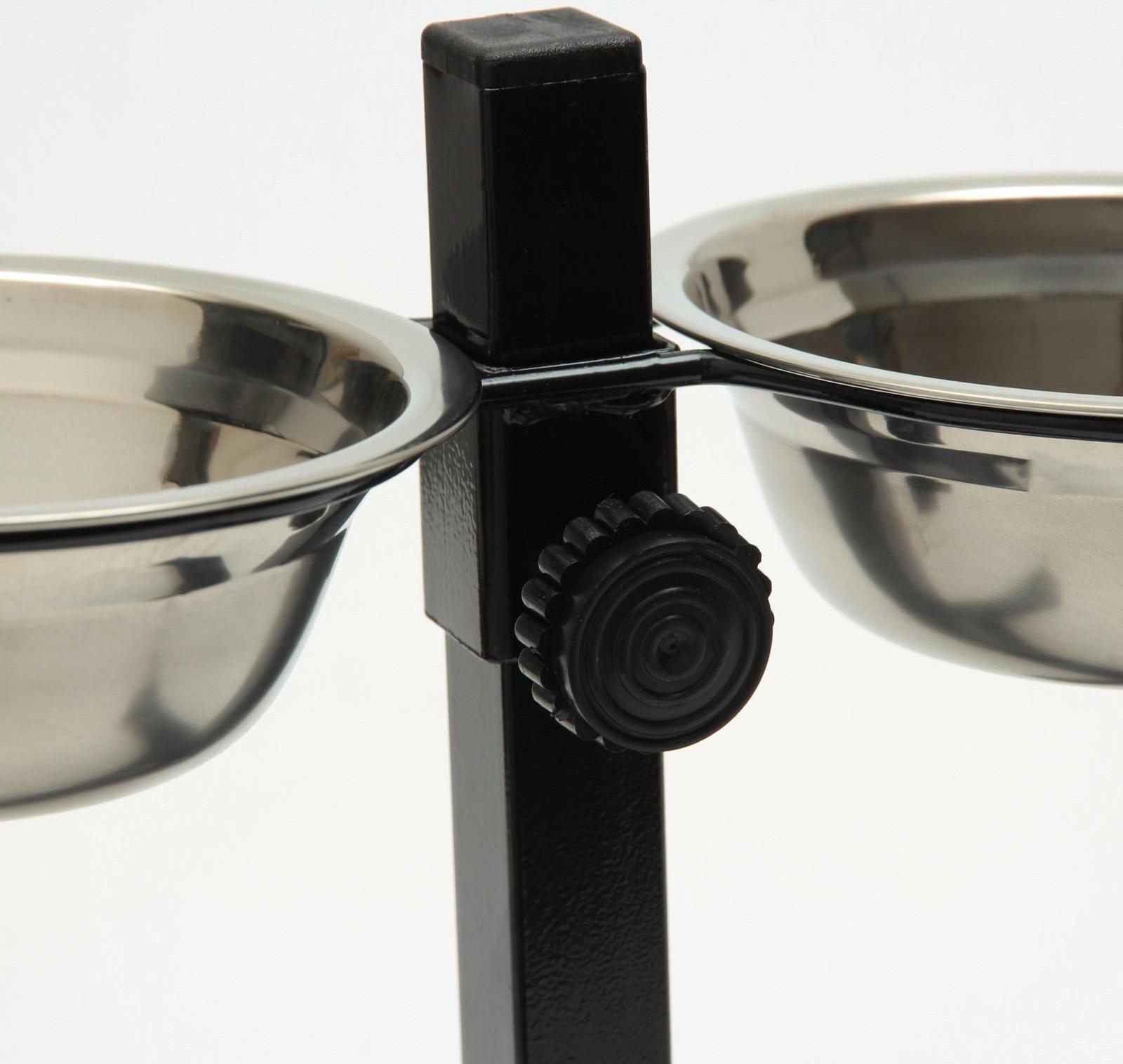 Подставка с мисками, 2 х 250 мл, высота 25 см, разборная, чёрная