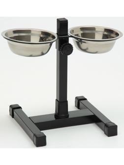 Подставка с мисками, 2 х 250 мл, высота 25 см, разборная, чёрная
