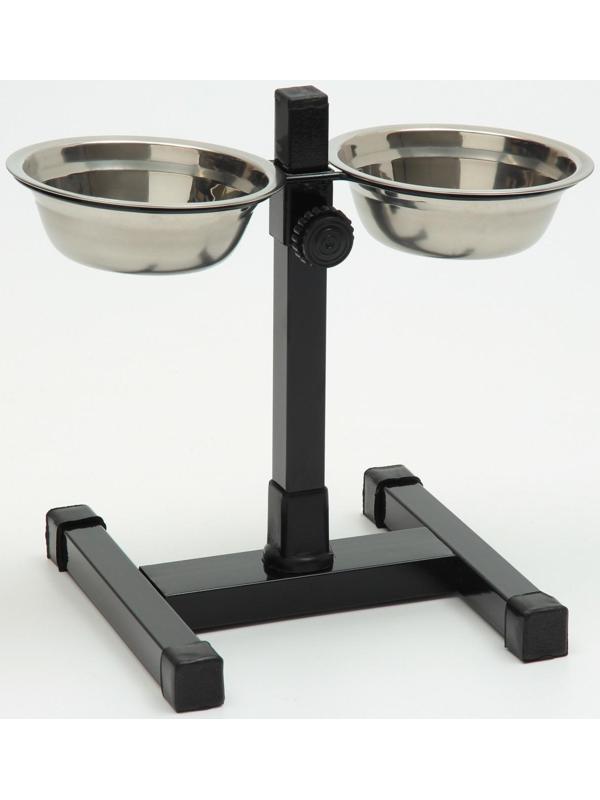 Подставка с мисками, 2 х 250 мл, высота 25 см, разборная, чёрная