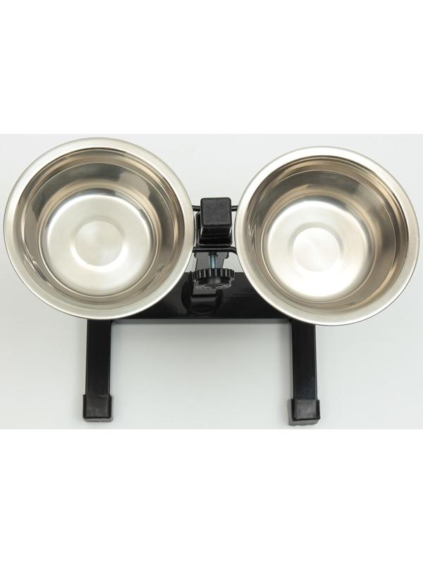 Подставка с мисками, 2 х 250 мл, высота 25 см, разборная, чёрная