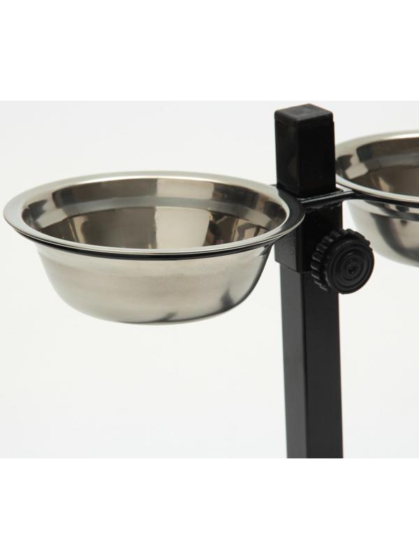 Подставка с мисками, 2 х 250 мл, высота 25 см, разборная, чёрная
