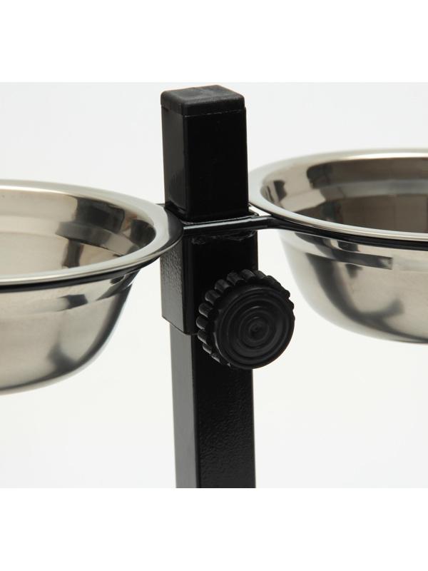 Подставка с мисками, 2 х 250 мл, высота 25 см, разборная, чёрная