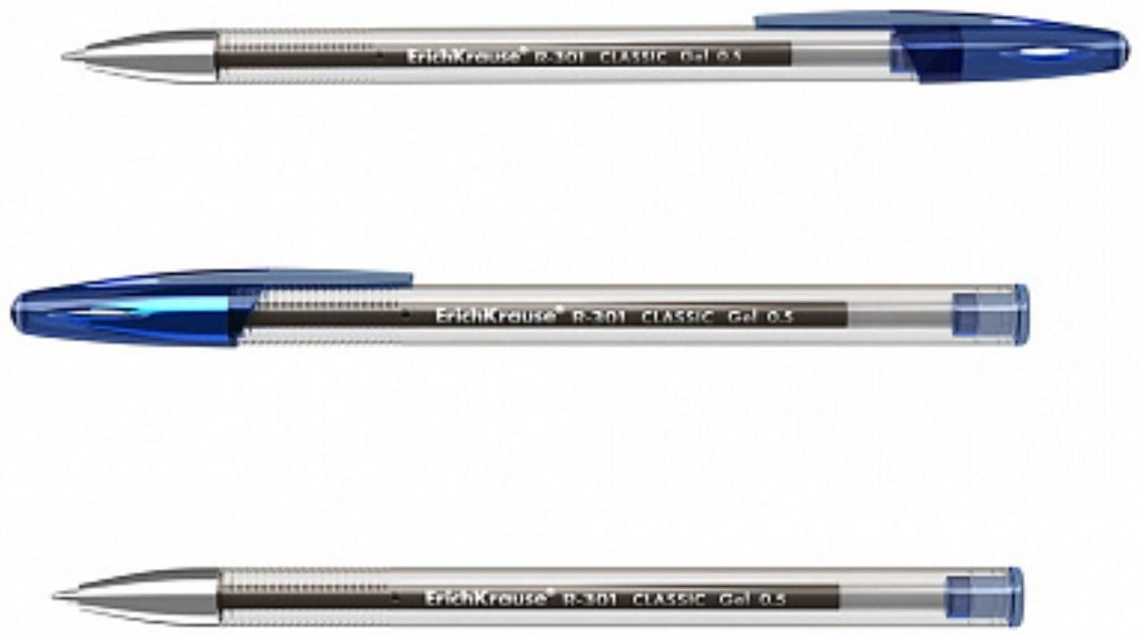 Ручка гелевая ErichKrause R-301 Classic Gel Stick, чернила синие, узел 0.5 мм, длина линии письма 600 метров