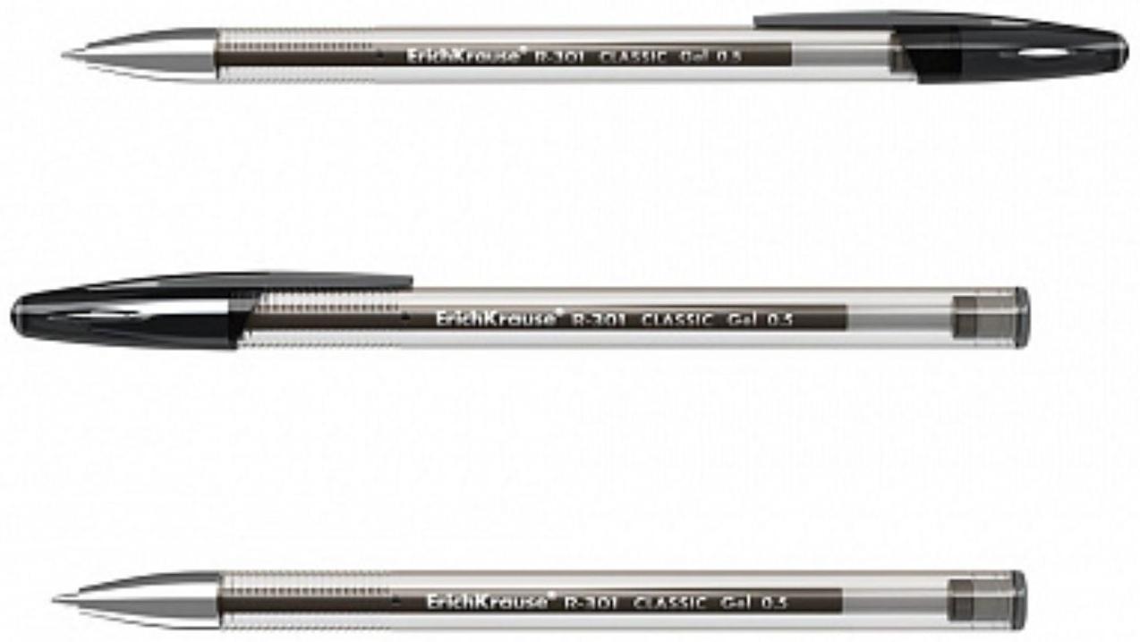 Ручка гелевая ErichKrause, R-301 Classic Gel Stick, узел 0,5мм, чернила черные, длина линии письма 600 метров