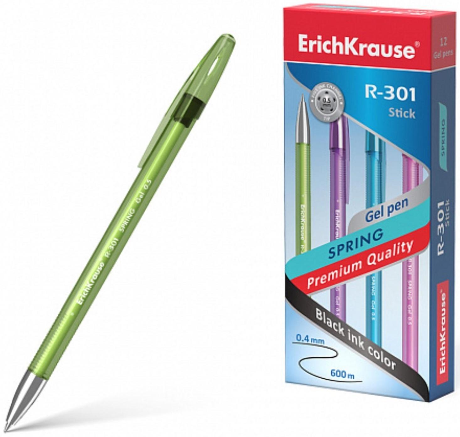 Ручка гелевая ErichKrause R-301 Spring Gel Stick, чернила черные, узел 0.5 мм, длина линии письма 600 метров