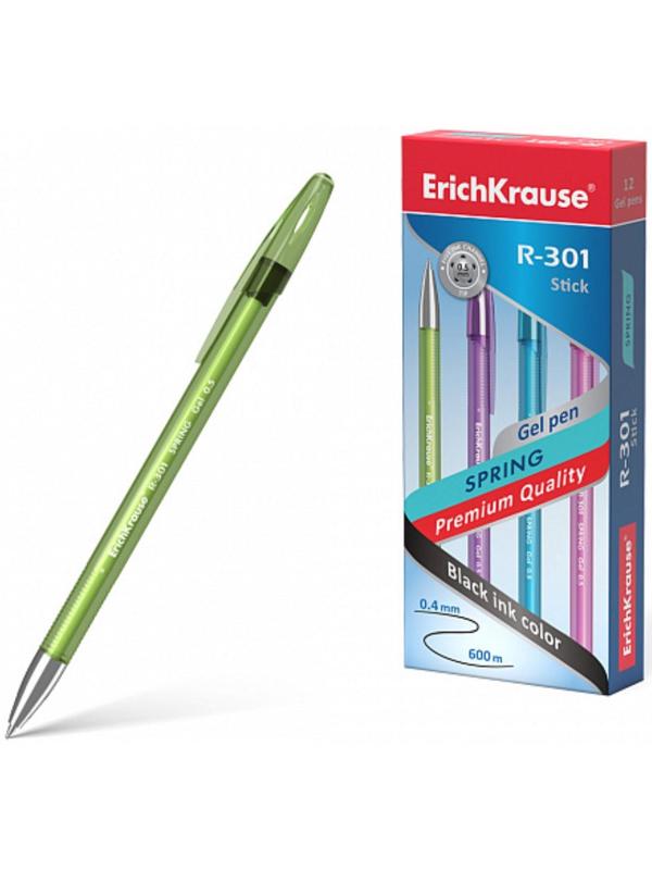 Ручка гелевая ErichKrause R-301 Spring Gel Stick, чернила черные, узел 0.5 мм, длина линии письма 600 метров