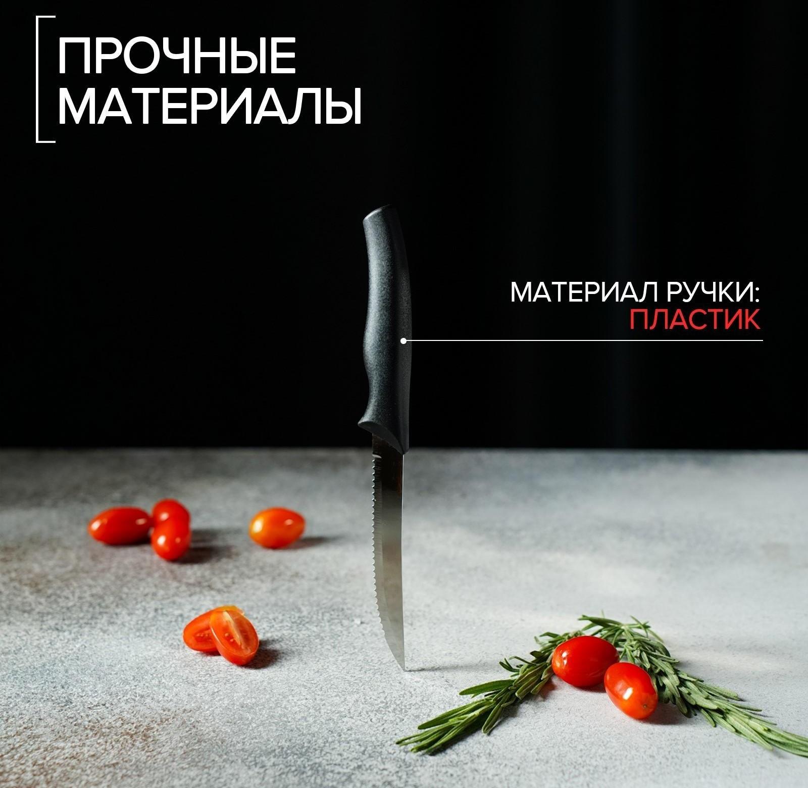 Нож Доляна «Грайм» для мяса, зубчатое лезвие 11,5 см, цвет чёрный