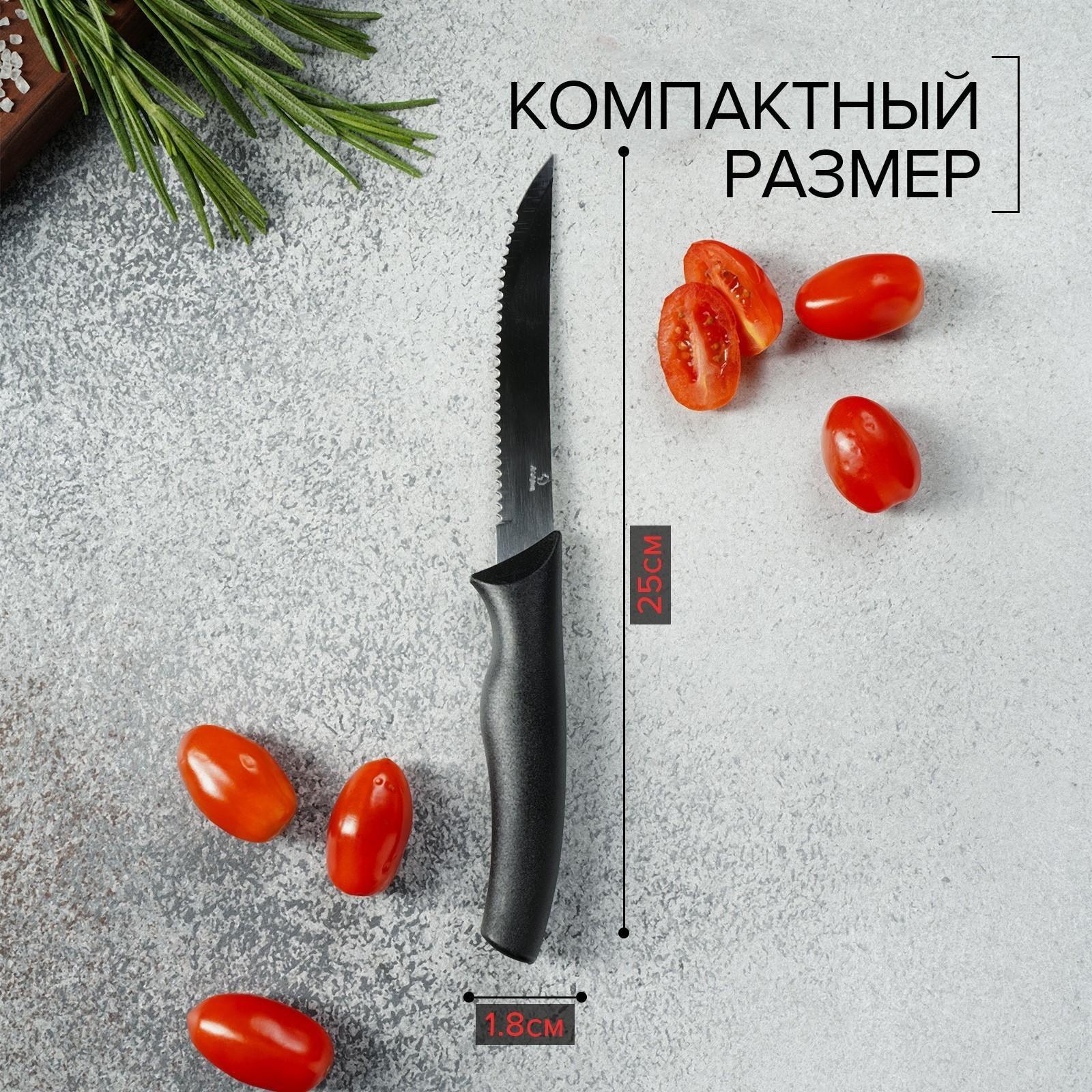Нож Доляна «Грайм» для мяса, зубчатое лезвие 11,5 см, цвет чёрный