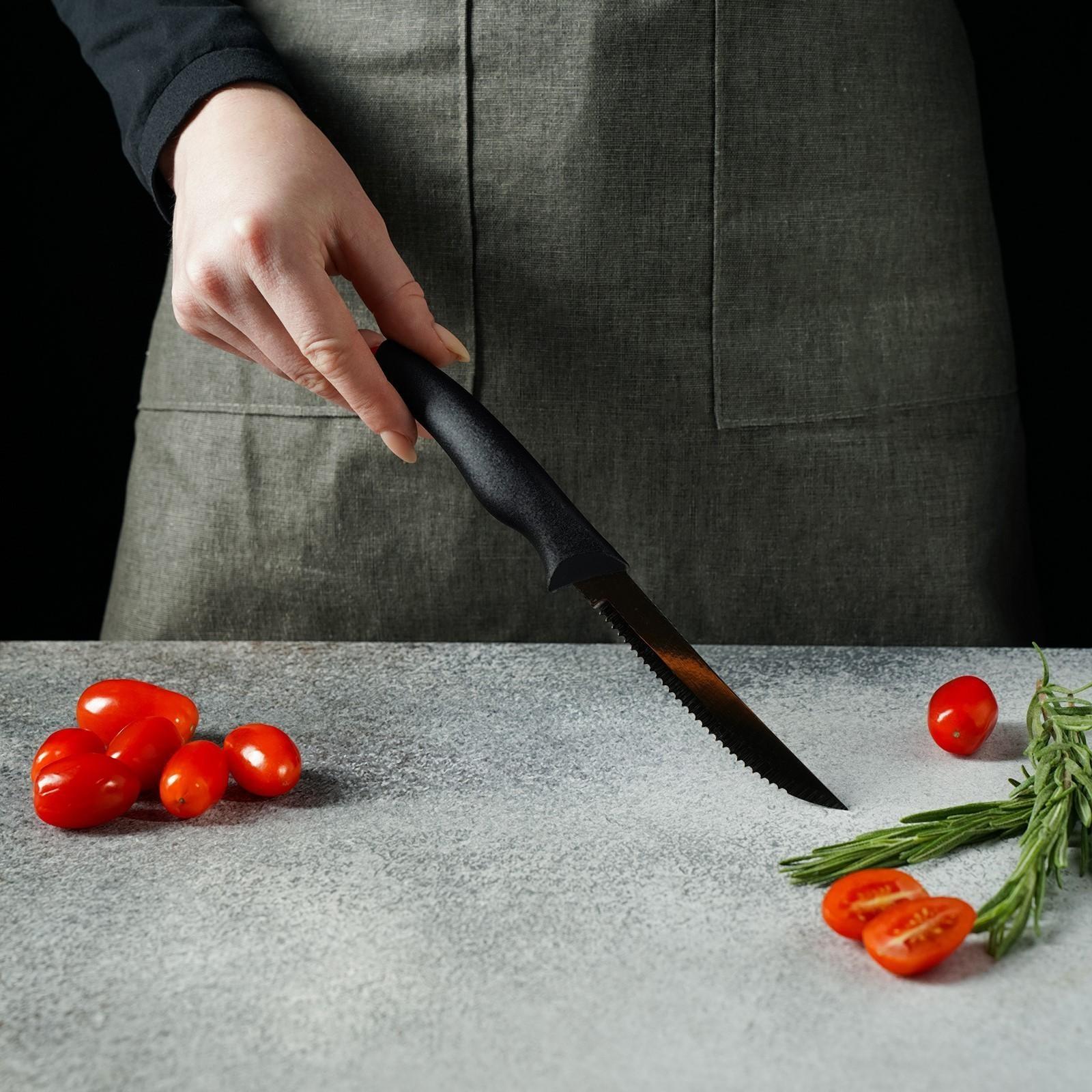 Нож Доляна «Грайм» для мяса, зубчатое лезвие 11,5 см, цвет чёрный