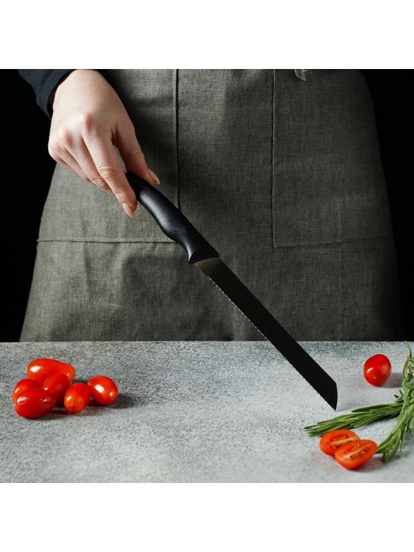 Нож Доляна «Грайм» для хлеба, лезвие 17,5 см, цвет чёрный