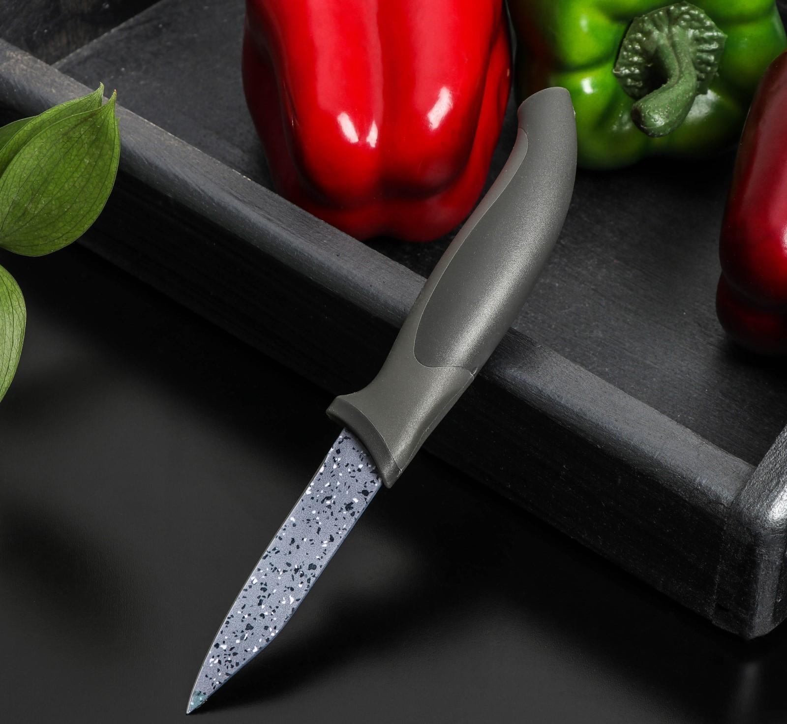 Нож с антиналипающим покрытием Доляна «Гранит», овощной, лезвие 8 см