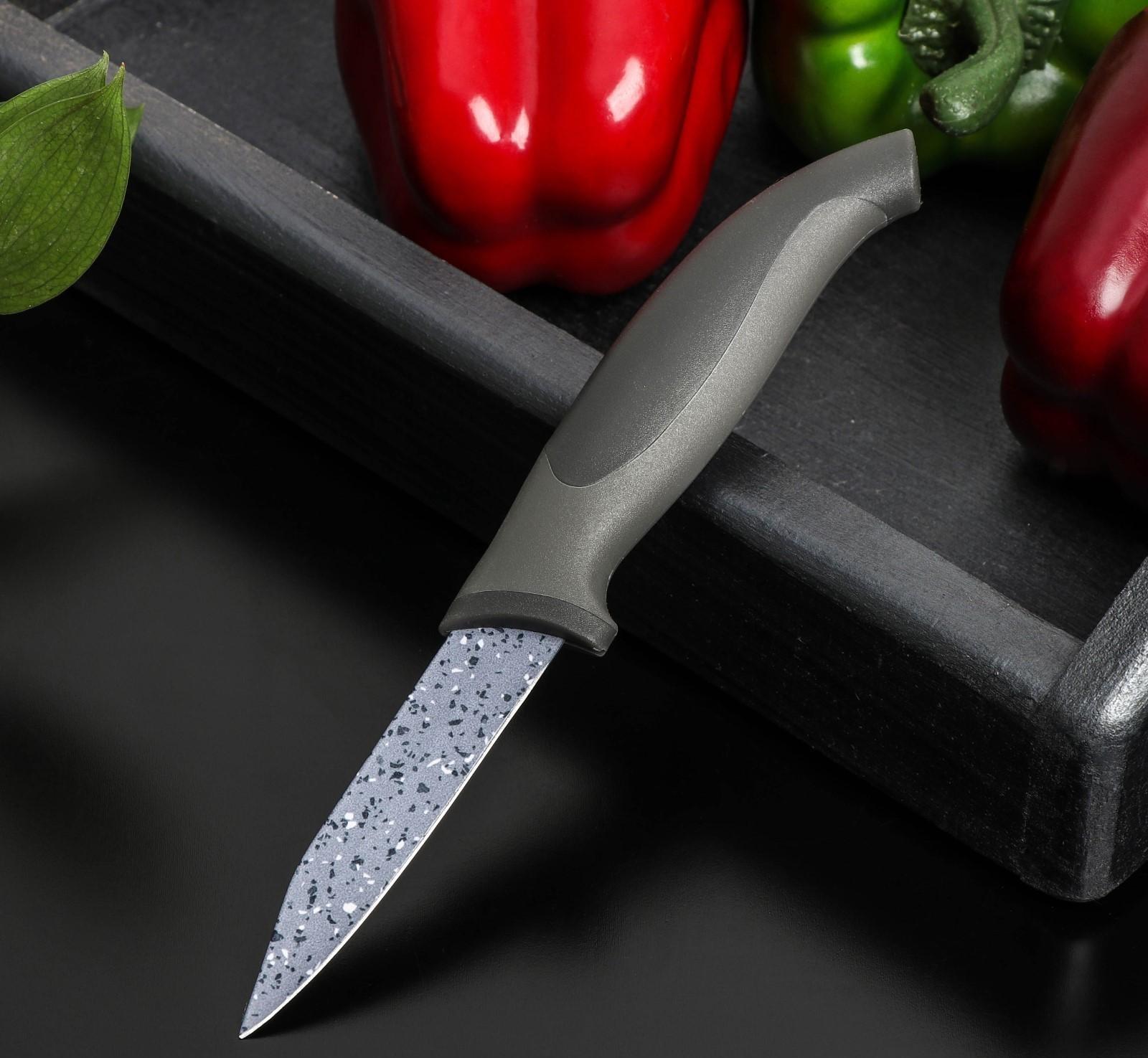 Нож с антиналипающим покрытием Доляна «Гранит», овощной, лезвие 8 см