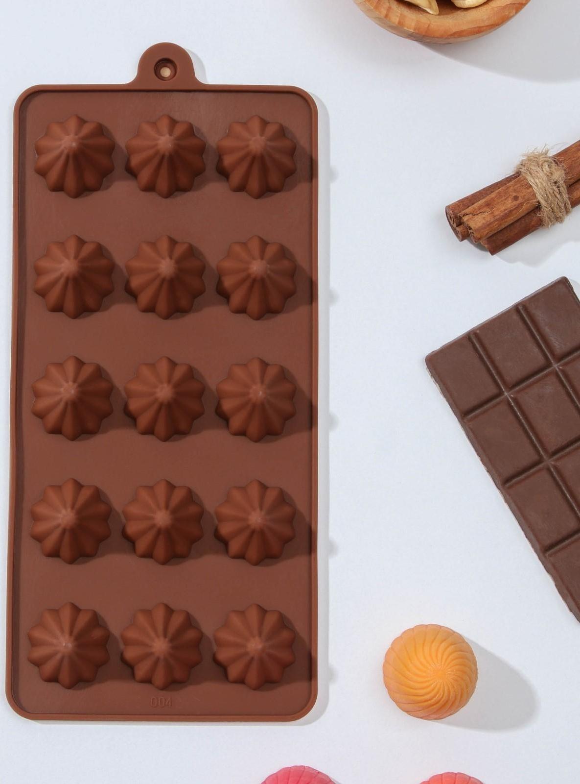 Форма для шоколада силиконовая Доляна «Трюфо», 15 ячеек, 21×10×2,2 см, цвет шоколадный