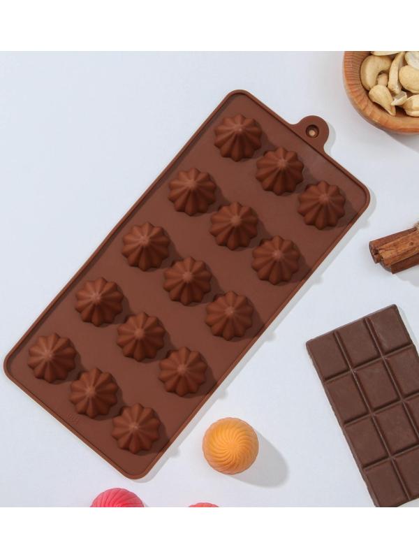Форма для шоколада силиконовая Доляна «Трюфо», 15 ячеек, 21×10×2,2 см, цвет шоколадный