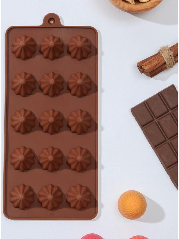 Форма для шоколада силиконовая Доляна «Трюфо», 15 ячеек, 21×10×2,2 см, цвет шоколадный