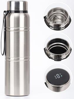 Термос, серия: Warm, 1 л, сохраняет тепло 24 ч, с термометром, ситом, хром
