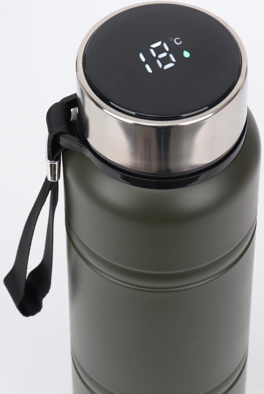 Термос, серия: Warm, 1 л, сохраняет тепло 24 ч, с термометром, ситом, зеленый