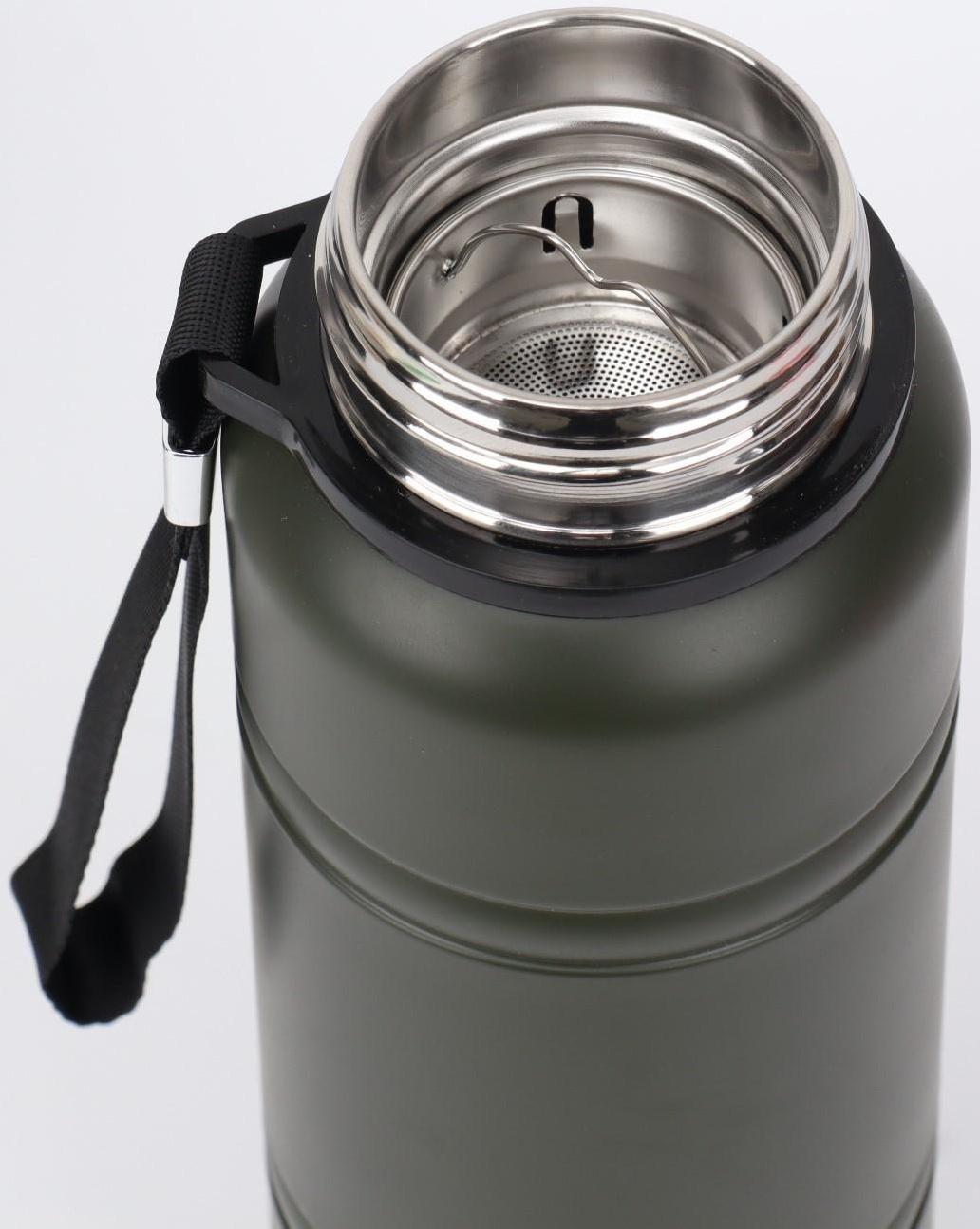 Термос, серия: Warm, 1 л, сохраняет тепло 24 ч, с термометром, ситом, зеленый