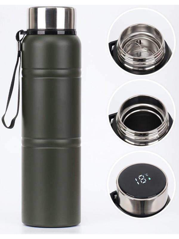 Термос, серия: Warm, 1 л, сохраняет тепло 24 ч, с термометром, ситом, зеленый