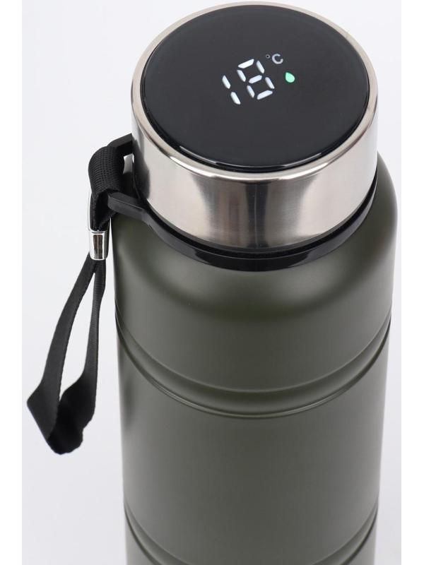 Термос, серия: Warm, 1 л, сохраняет тепло 24 ч, с термометром, ситом, зеленый