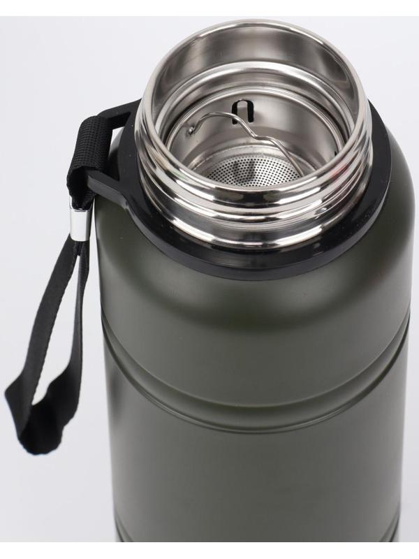 Термос, серия: Warm, 1 л, сохраняет тепло 24 ч, с термометром, ситом, зеленый