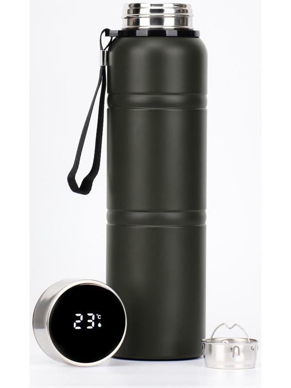 Термос, серия: Warm, 1 л, сохраняет тепло 24 ч, с термометром, ситом, зеленый