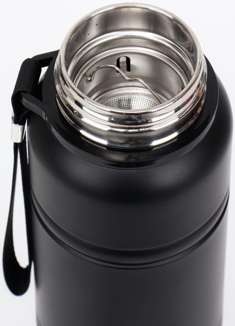 Термос, серия: Warm, 1 л, сохраняет тепло 24 ч, с термометром, ситом, чёрный