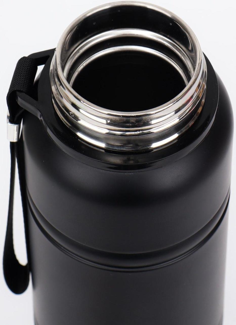 Термос, серия: Warm, 1 л, сохраняет тепло 24 ч, с термометром, ситом, чёрный