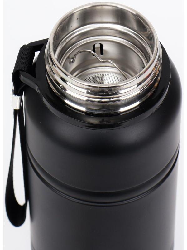 Термос, серия: Warm, 1 л, сохраняет тепло 24 ч, с термометром, ситом, чёрный