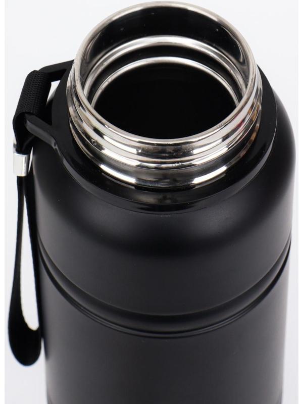 Термос, серия: Warm, 1 л, сохраняет тепло 24 ч, с термометром, ситом, чёрный