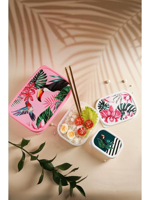 Набор контейнеров пищевых Доляна «Тропики», 3 шт: 150 мл, 500 мл, 1,2 л, прямоугольные