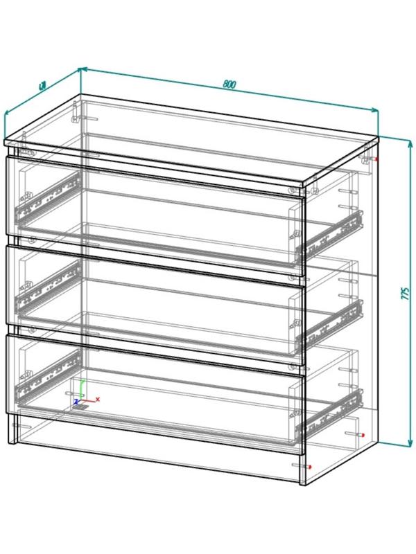 Комод с 3-мя ящиками Бетти, 800х420х775, Белый