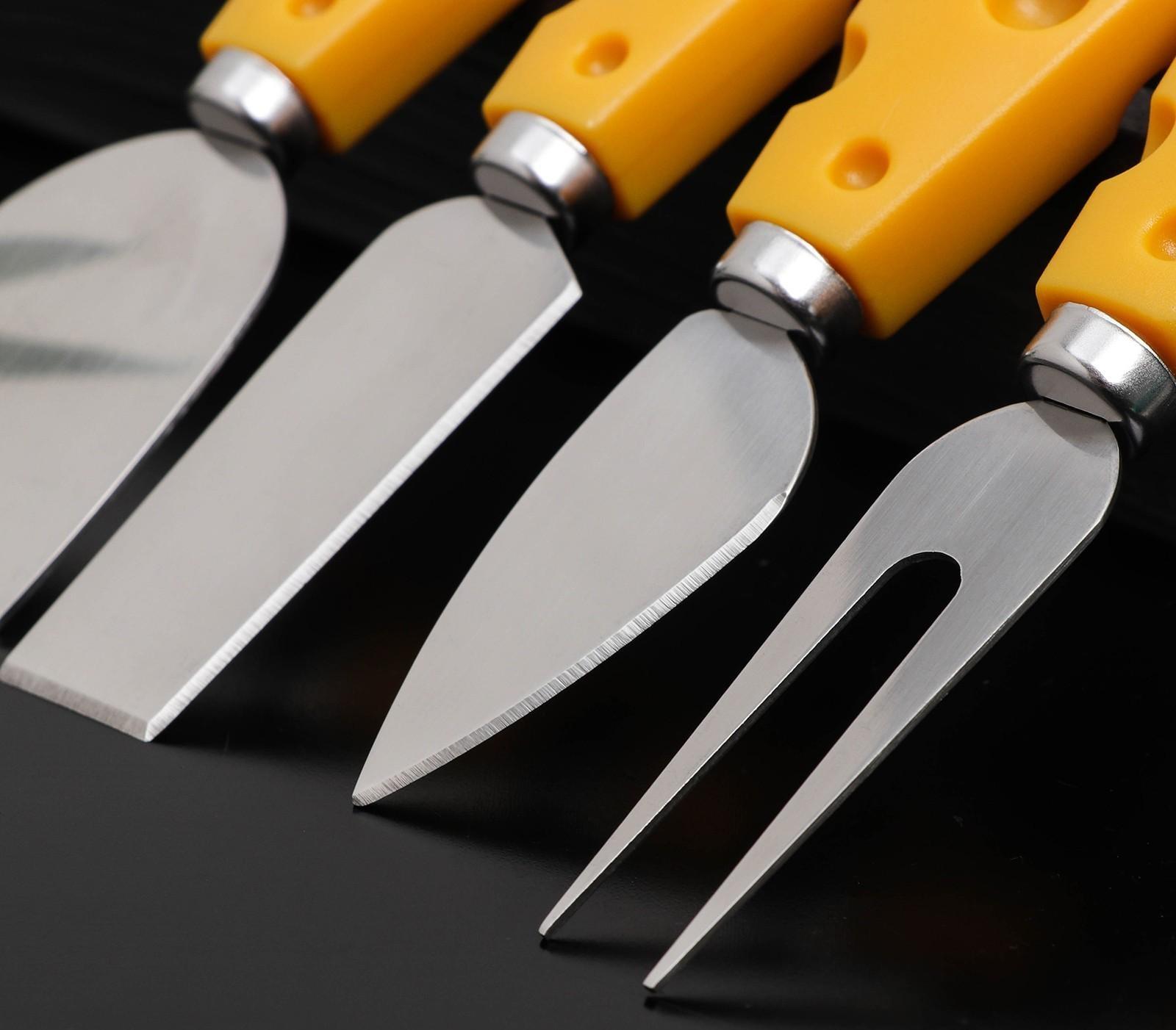 Ножи для нарезки сыра «Пармезан», 4 предмета, 19 см, цвет жёлтый